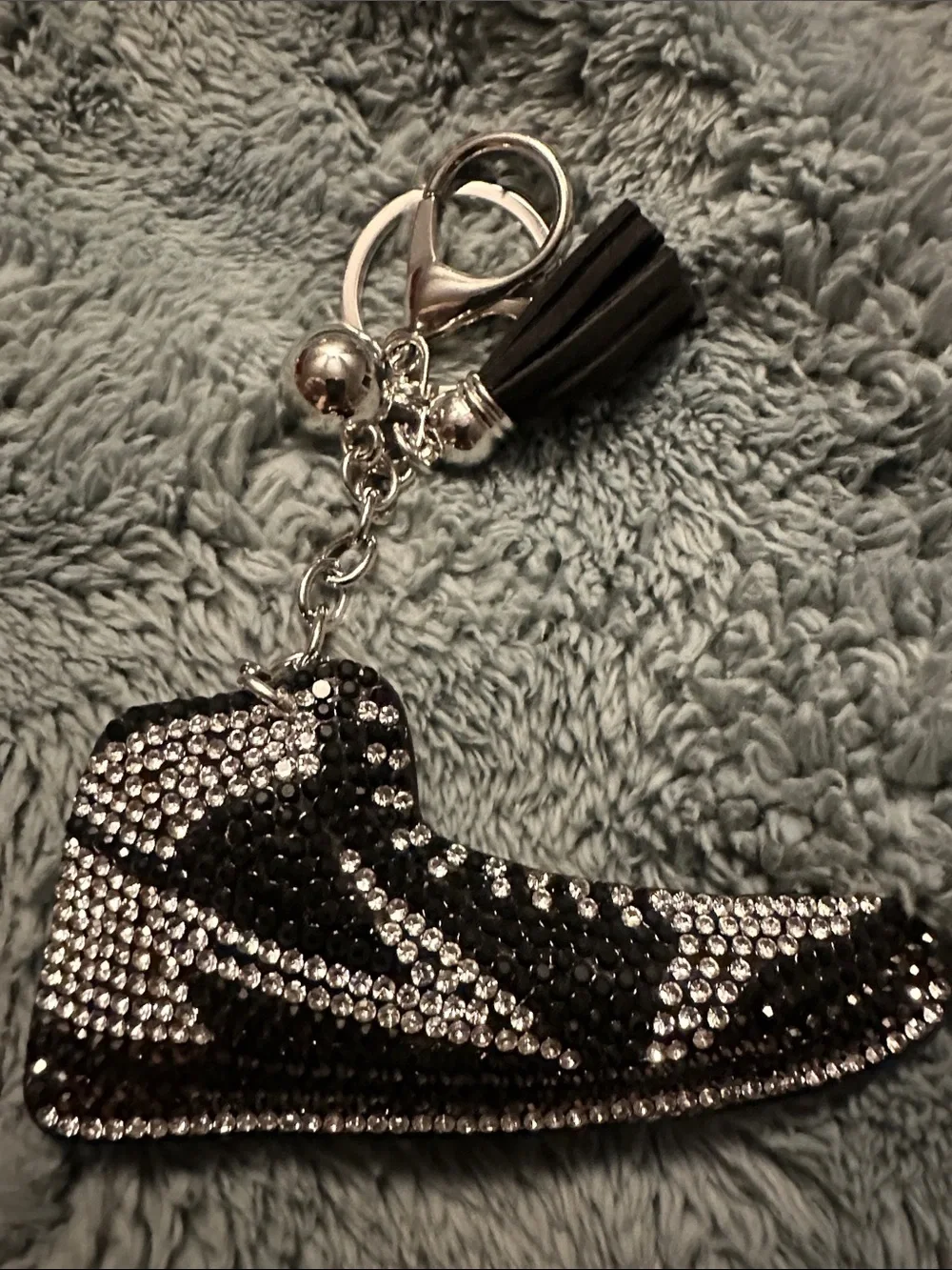Black and Silver Crystal Sneaker Keychain Bag Charm
